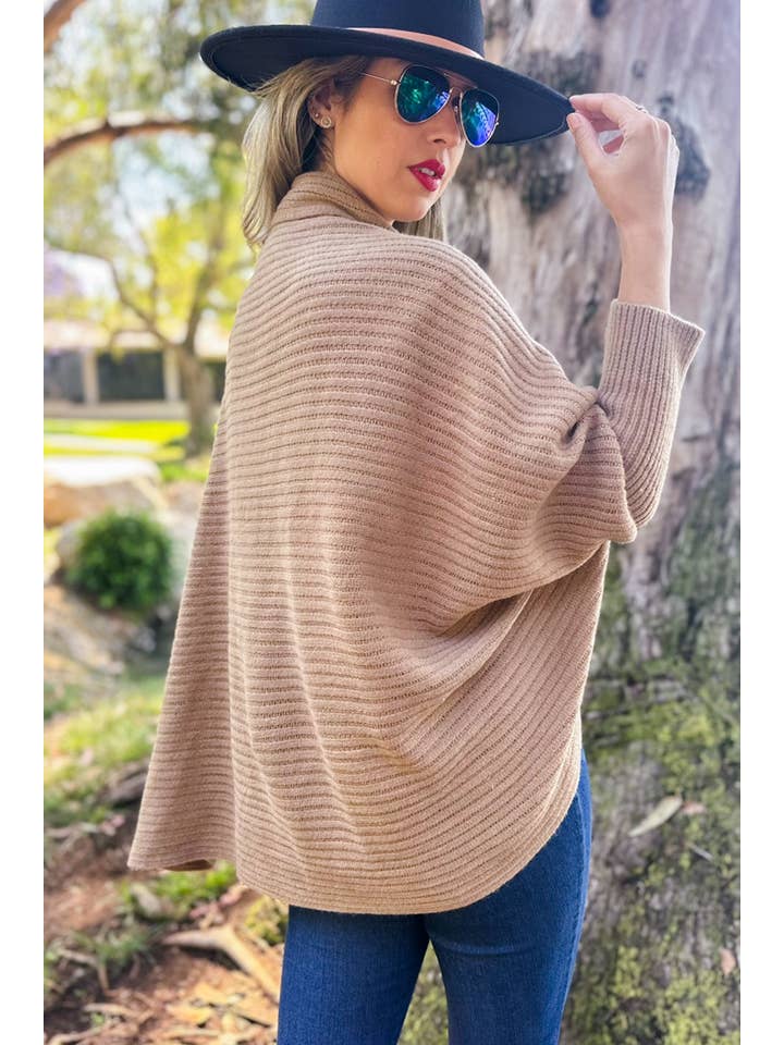 Beige Taupe Soft Rib Strikket Skuldercardigan for engroshandel på Faire7