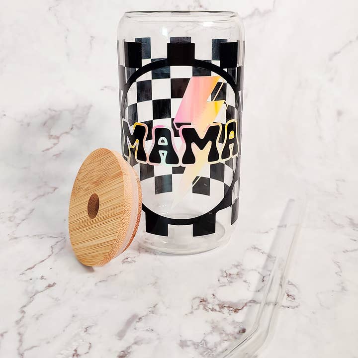 honeysheshome - Wholesale Drinking glass/cup - Glow In The Dark Checkered Mama Glass Cup2