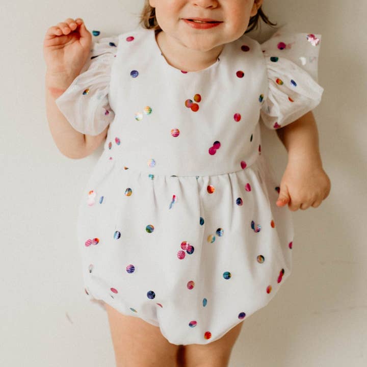 Infant Girls White Confetti Tulle Bubble Romper for wholesale by cuteheads