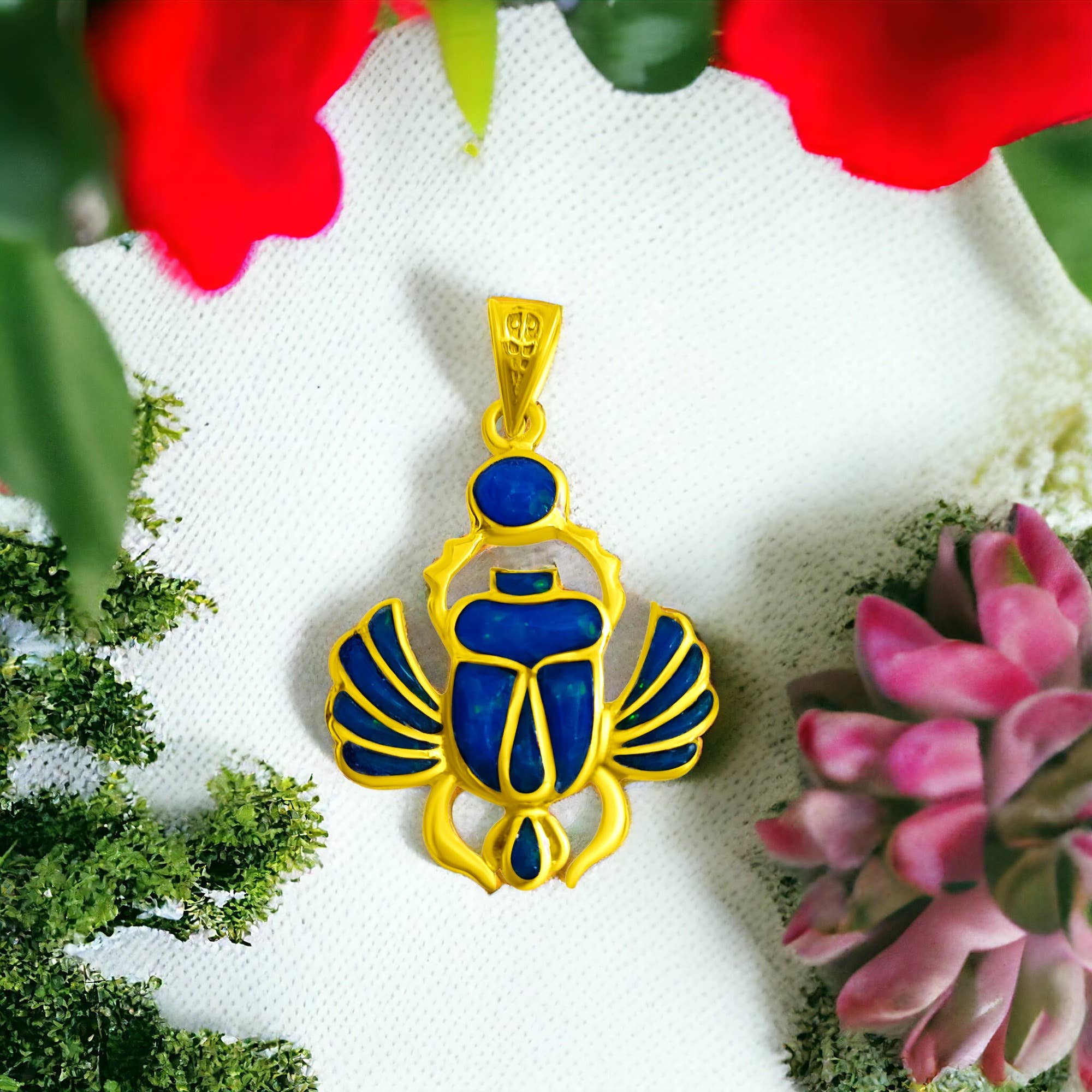 ALADDIN'S LAMP JEWELRY - Wholesale Individual Charm/Pendant - Gold Winged Royal Scarab Of Regeneration Blue Opal Pendant5