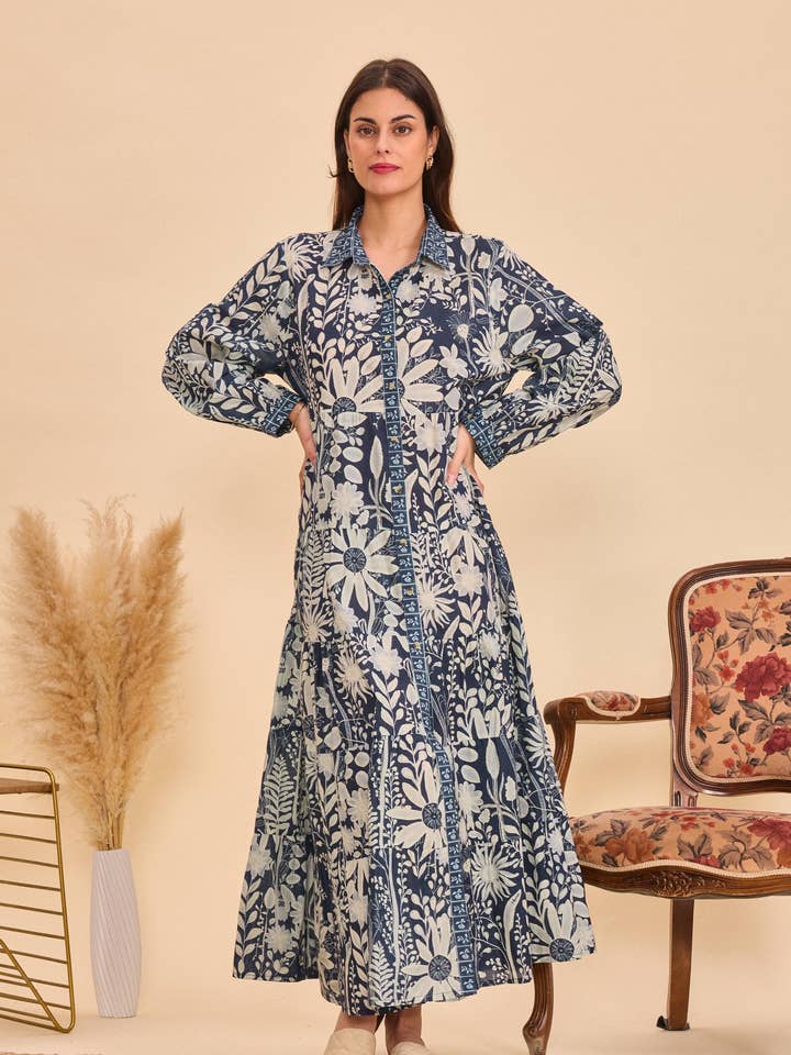 Maxi robe chemise à fleurs bohème en coton - Orice pour la vente par Orice