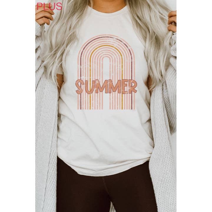 Kissed Apparel - Wholesale Screen Printed T-Shirt - Women's - Summer Boho Pink Rainbow PLUS SIZE Graphic Tee