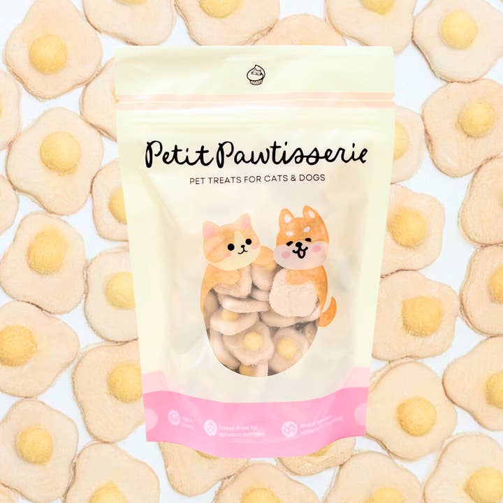 Friandises aux œufs de poulet lyophilisés pour chats et chiens 50g pour la vente par Petit Pawtisserie