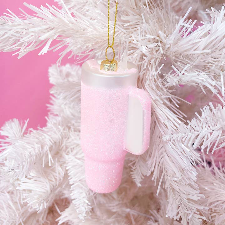 Rock Paper Scissors - Wholesale Ornament - Pink Glittered Trendy Tumbler Christmas Ornament