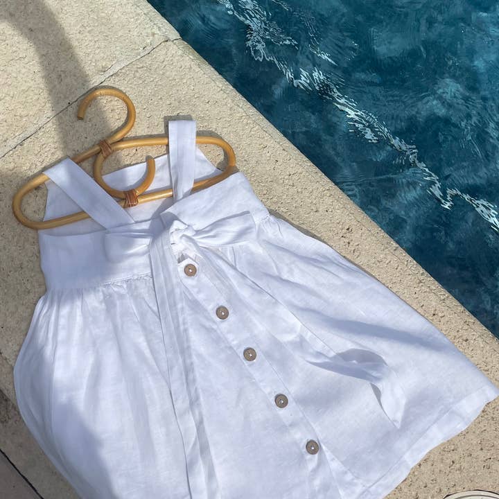 Bella Girls Linen Dress in Optical White for wholesale by lekokko