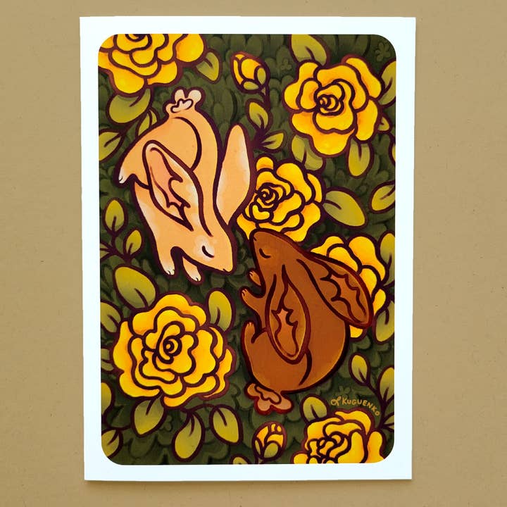 Reunited Rabbits - Greeting Card, 5x7 in. for wholesale by Kuguenko Illustration