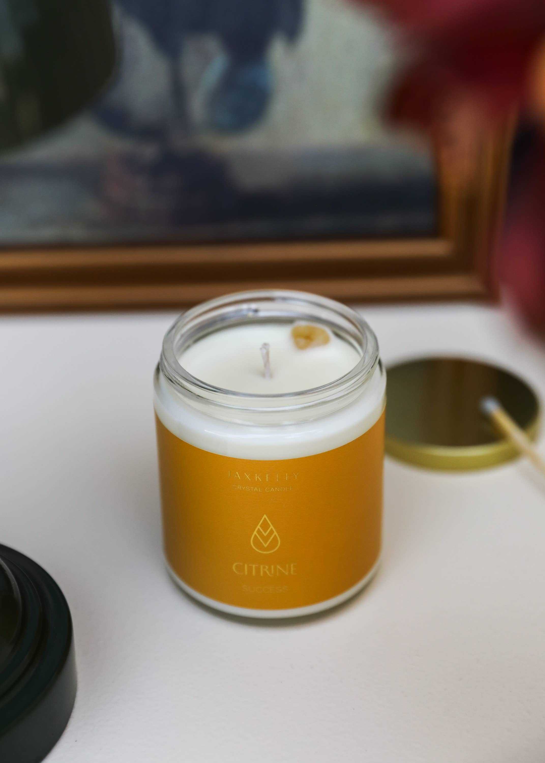 JaxKelly Candles - Wholesale Jar/Filled Candle - 9oz Clear Crystal Candles - Citrine - Success5
