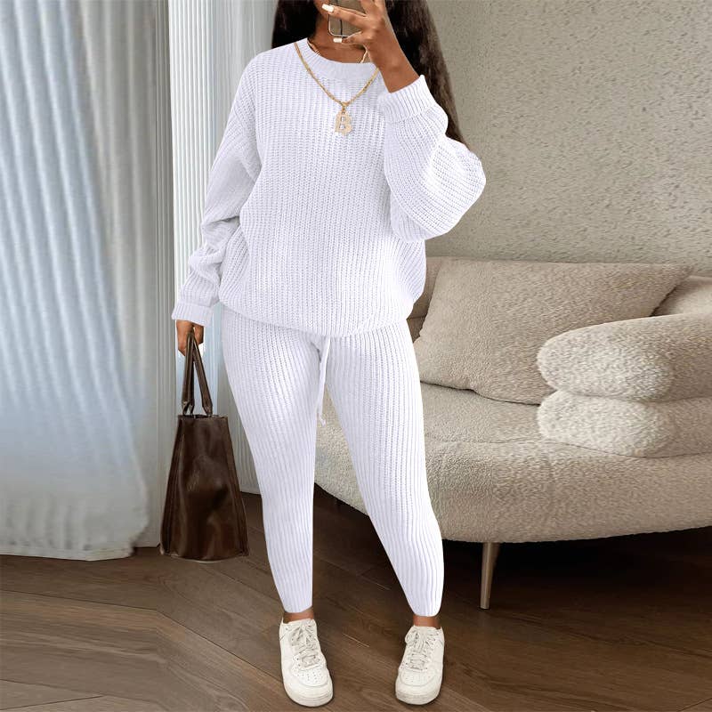 Rosa Clothing - Wholesale Top & Pant Set (NOT Loungewear) - Women's - Fashion Casual Knitted Sweater Trousers Set 12 Colors4