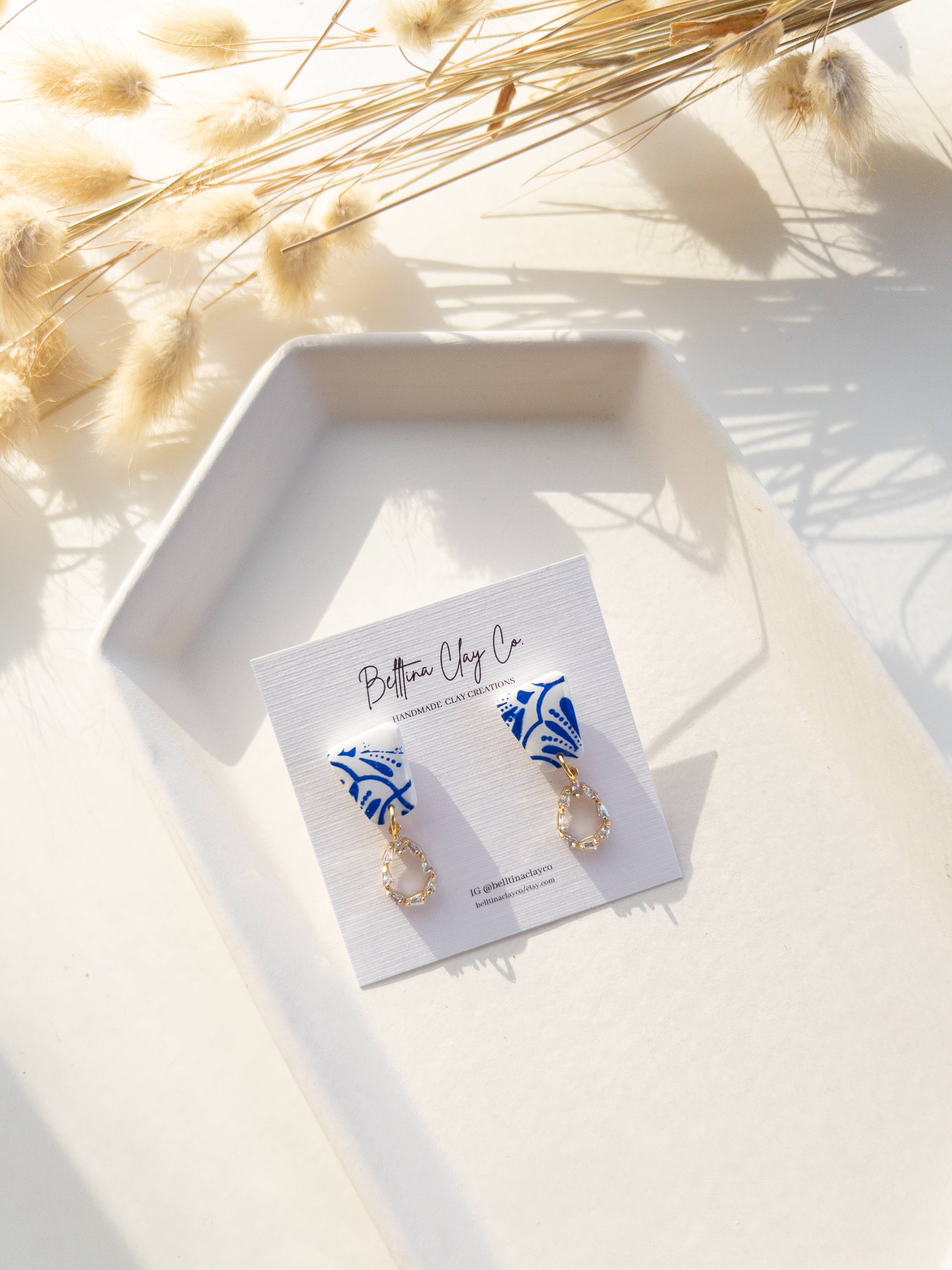 Belltina Clay Co. - Wholesale Dangle Earrings - Aqua White and Blue Clay Earrings2