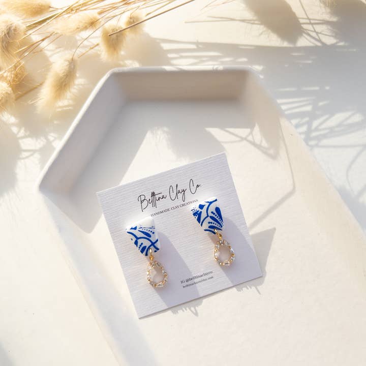 Belltina Clay Co. - Wholesale Dangle Earrings - Aqua White and Blue Clay Earrings2