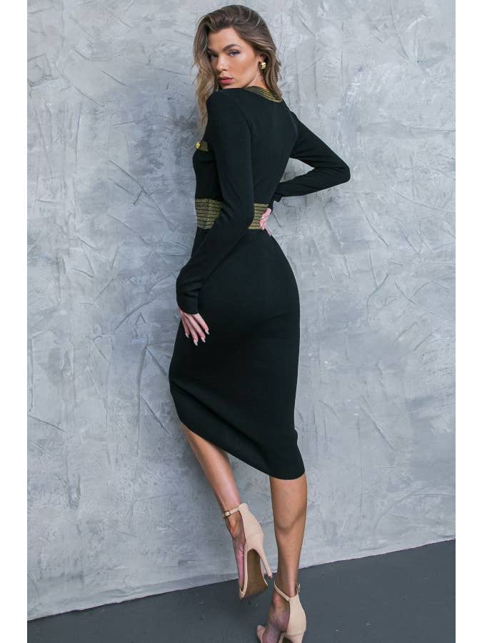 Black A sweater midi dress - ISW5142 for wholesale on Faire