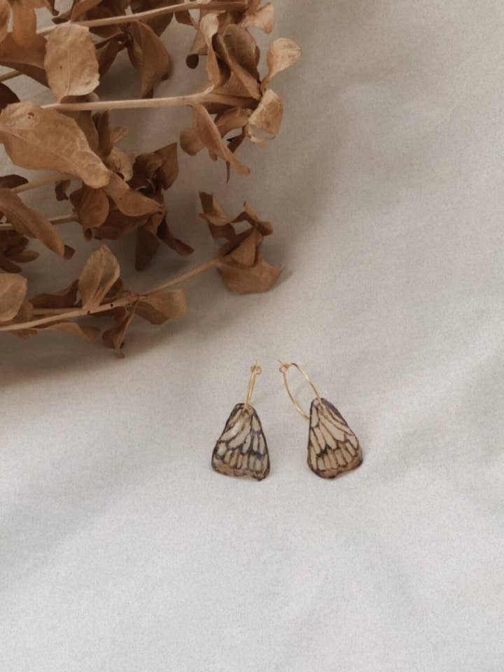 Mini Hand Painted Butterfly Wing Hoop Earrings for wholesale by être dans la lune