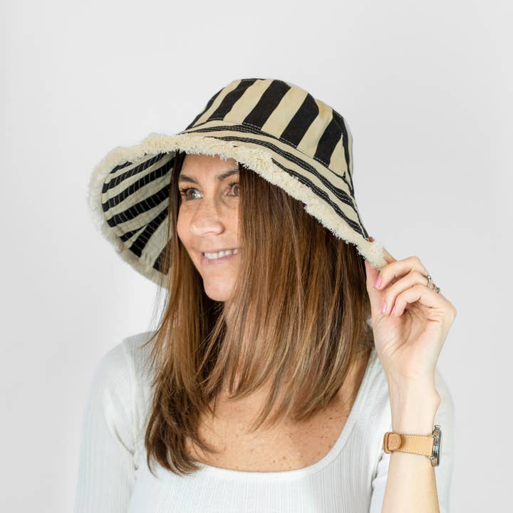 Adjustable Wide Brim Striped Hat for wholesale by Sprigs