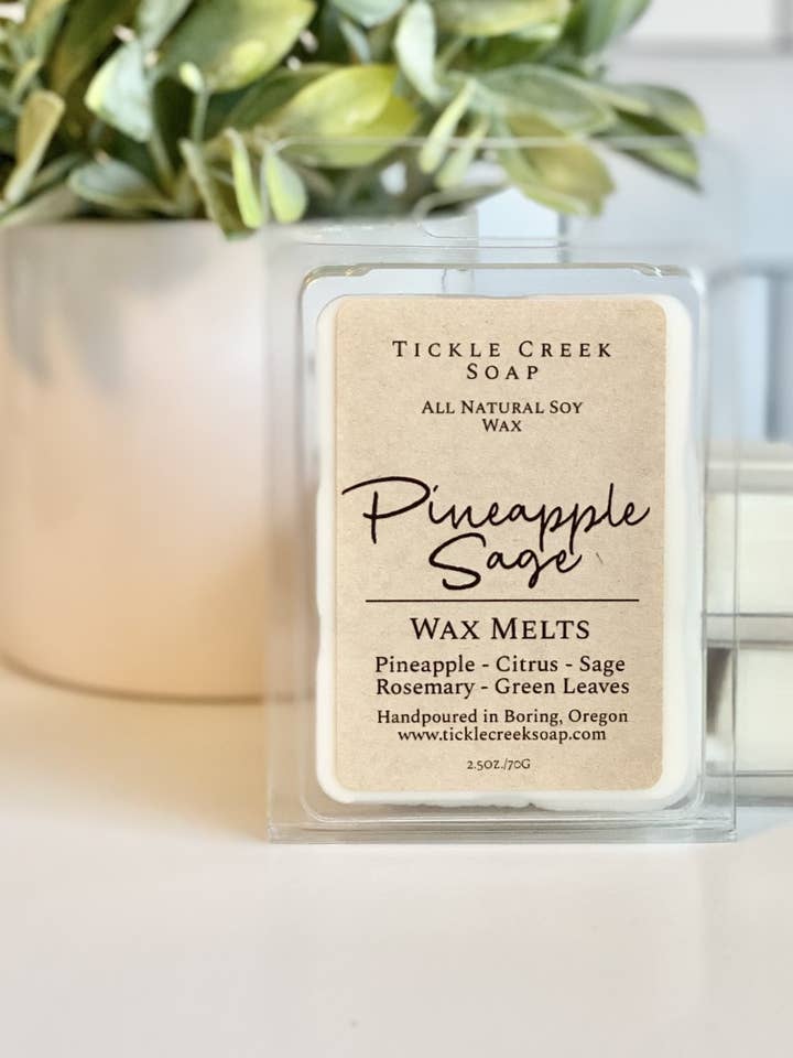 Fusione di cera di soia alla salvia ananas per la vendita all'ingrosso da parte di Tickle Creek Soap