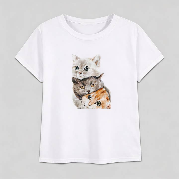 Dam-T-shirt med katttryck för wholesale av Vinto Exclusive