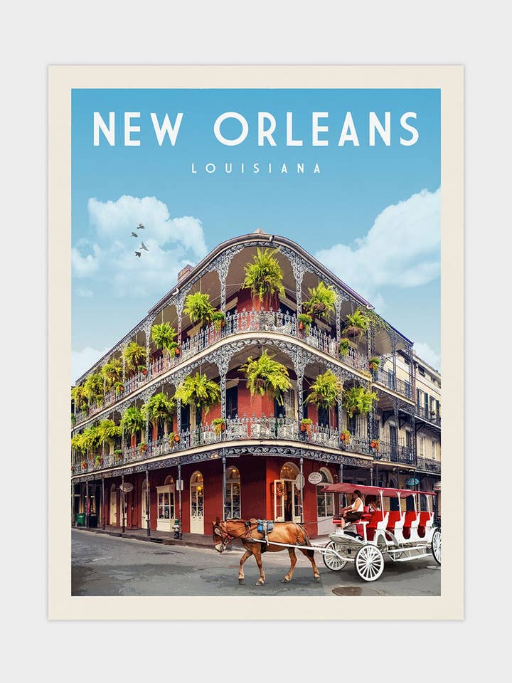 La Nouvelle-Orléans, Louisiane - Vintage Travel Print pour la vente par Vintaprints