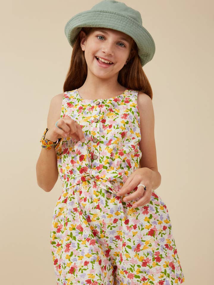 Barboteuse ceinturée texturée Ditsy Floral pour filles pour la vente par Hayden LA