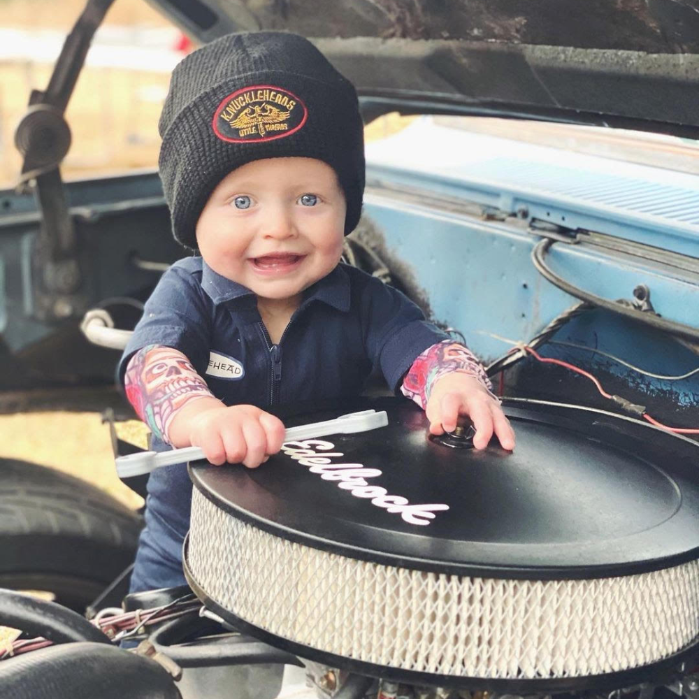 Navy Baby Coverall for Boys, Knuckleheads Mechanic Halloween Jumpsuit Costume Baby Outfit for wholesale on Faire6