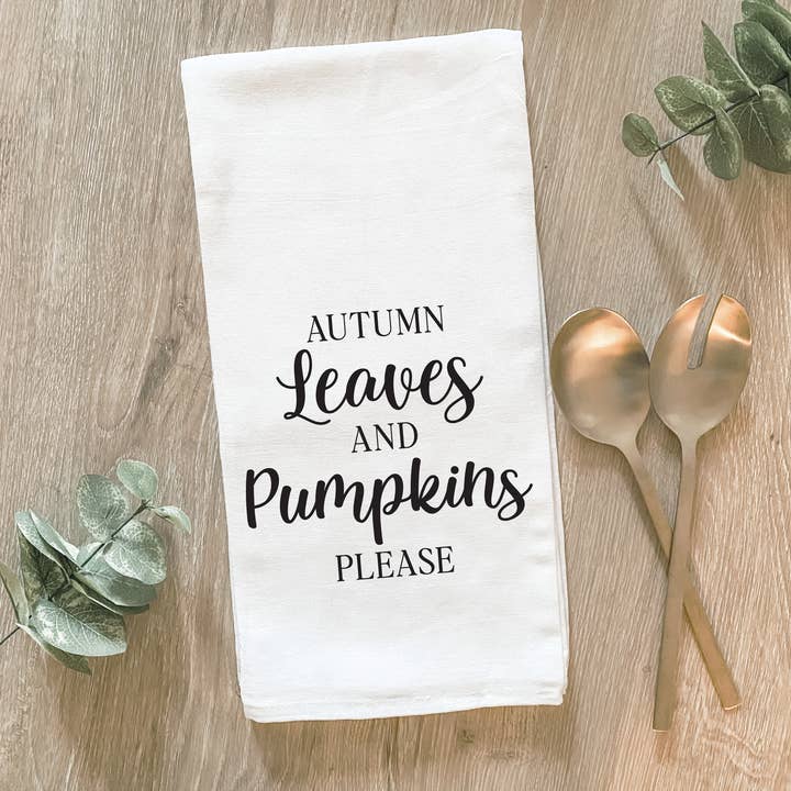 Autumn Leaves and Pumpkins Please - Cotton Tea Towel for wholesale by Lissi Designs