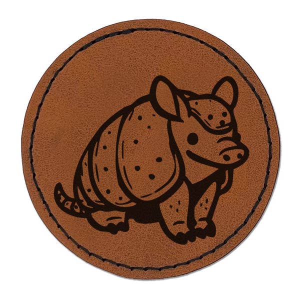Applique en faux cuir gravé thermocollant rond avec tatou adorable - 2,5 pouces pour la vente par Sniggle Sloth