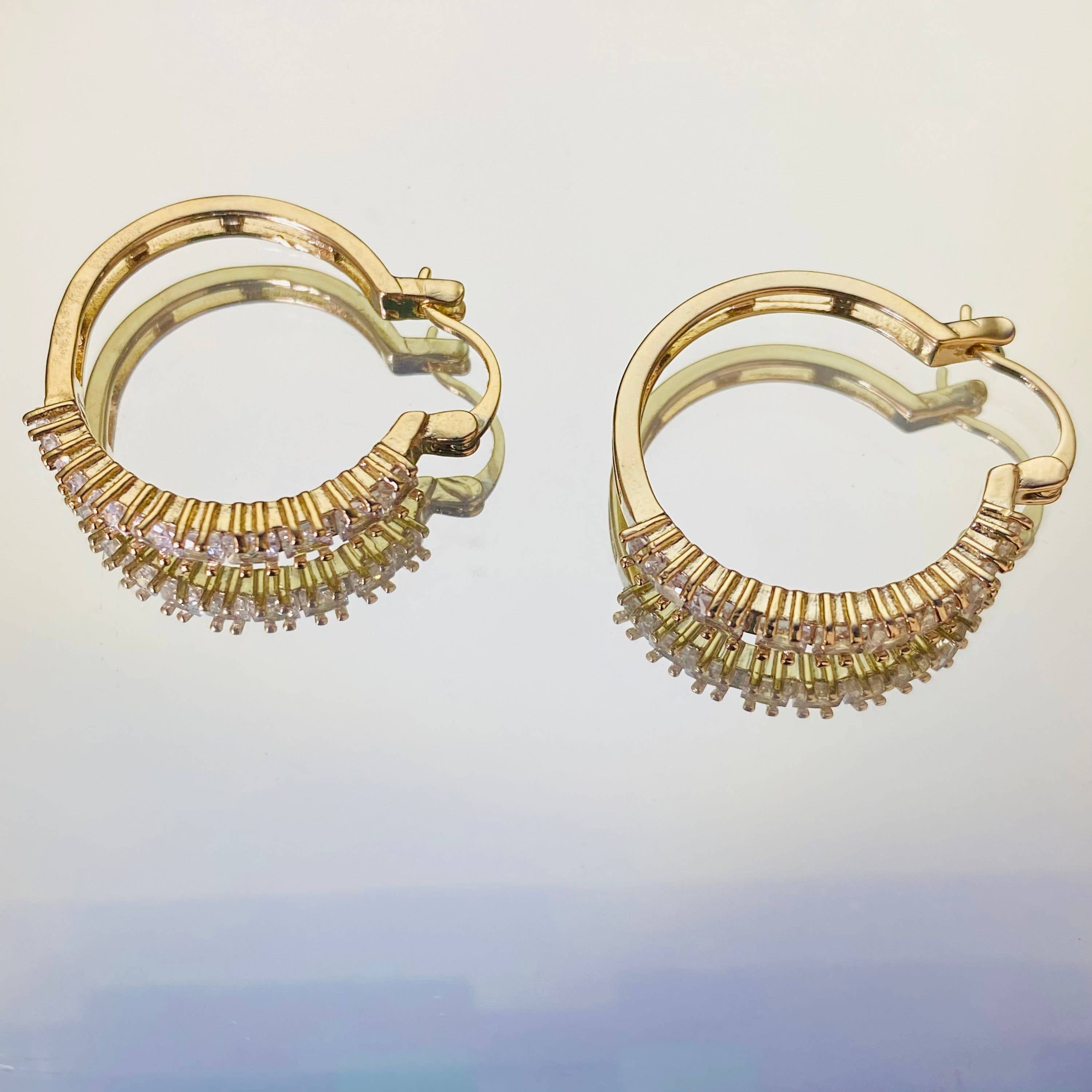 Housegoldjewelry - Wholesale Hoop Earrings - Baguette Hoops, Eternity Hoop Earrings, Cubic Zirconia Diamo5
