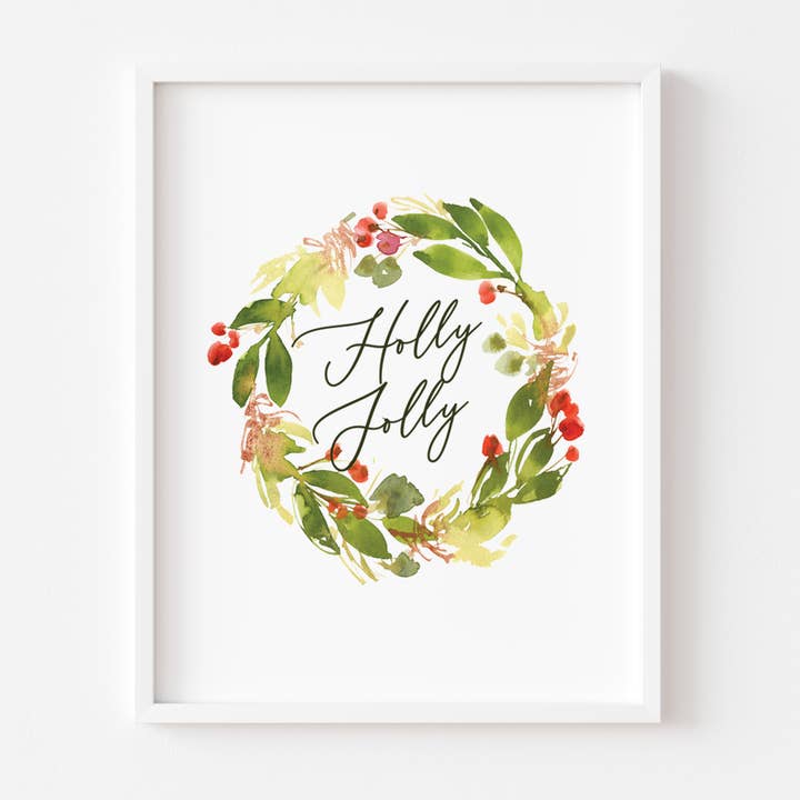 Holiday Holly Jolly Wreath Watercolor Art Print for wholesale by LaCott Fine Art