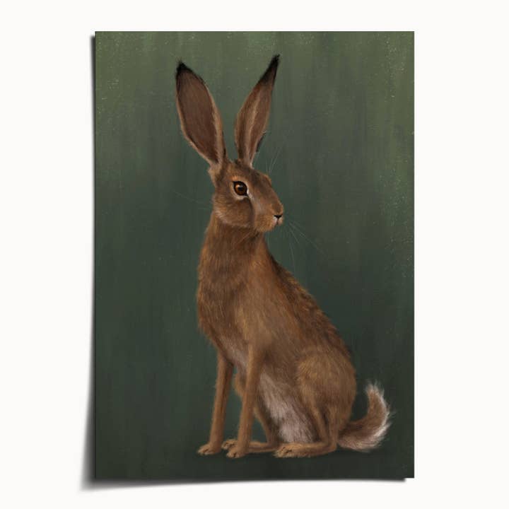 Woodland Hare Art Print - Light Green Edition for wholesale by The Ugly Cat Studio