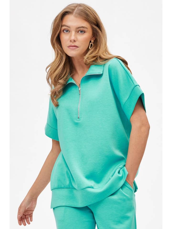 Dear Scarlett - Wholesale Lounge Set - Women's - Short Sleeve Quarter Zip + Pants Modal Set TRVSET-CATALINA