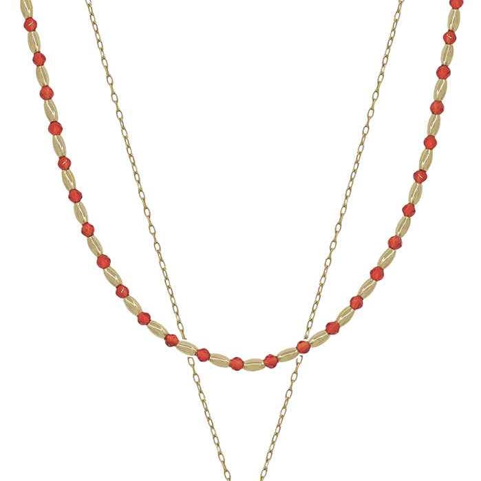 Gold Beaded and Red Layered Heart 16"-18" Necklace for wholesale by What's Hot