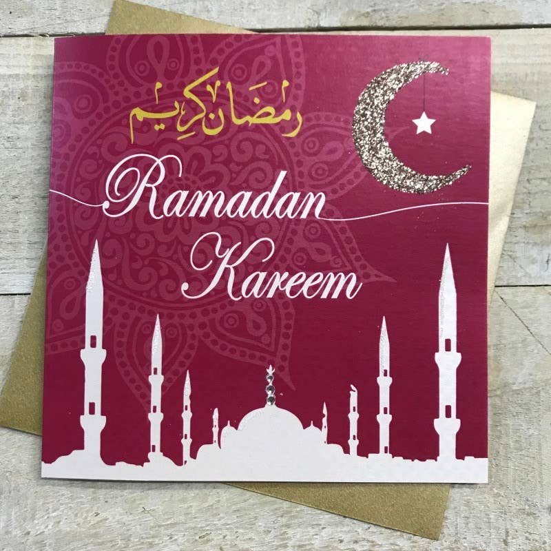White Cotton Cards – wholesale Everyday greeting card – Ramadan Kareem - Deep Red Sky & Gold Moon (R2)0