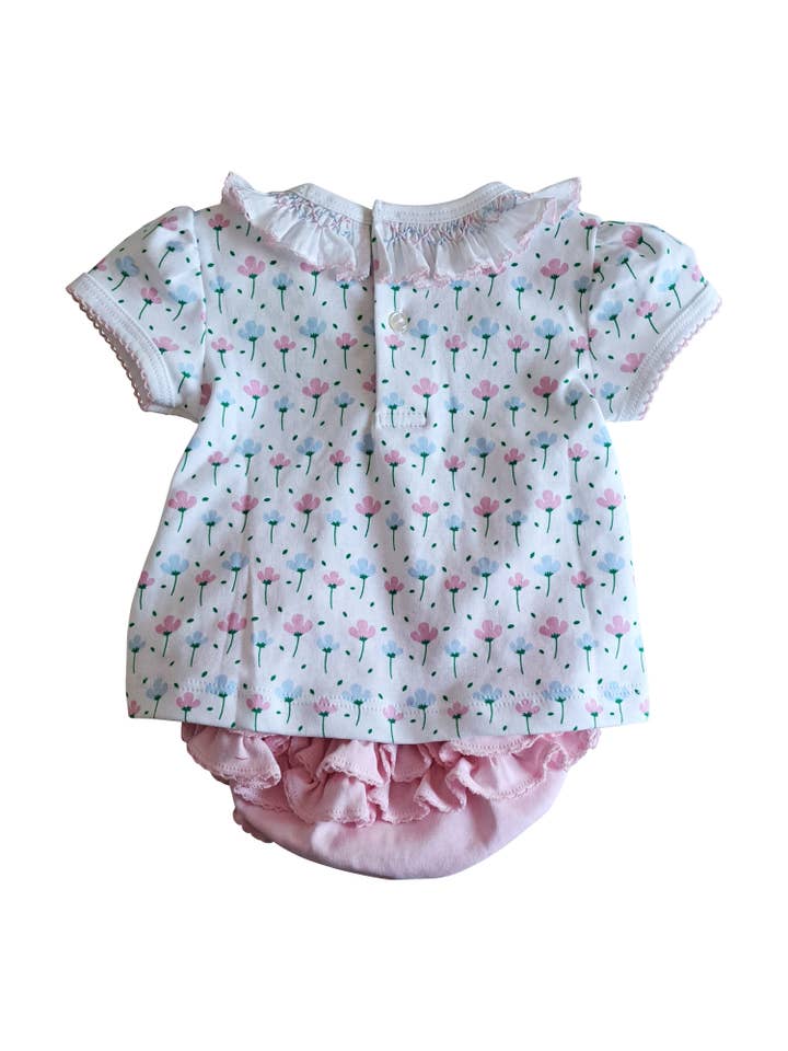 Baby Threads - Wholesale Clothing Set - Baby - Hand smocked Spring flowers diaper set Pima Cotton