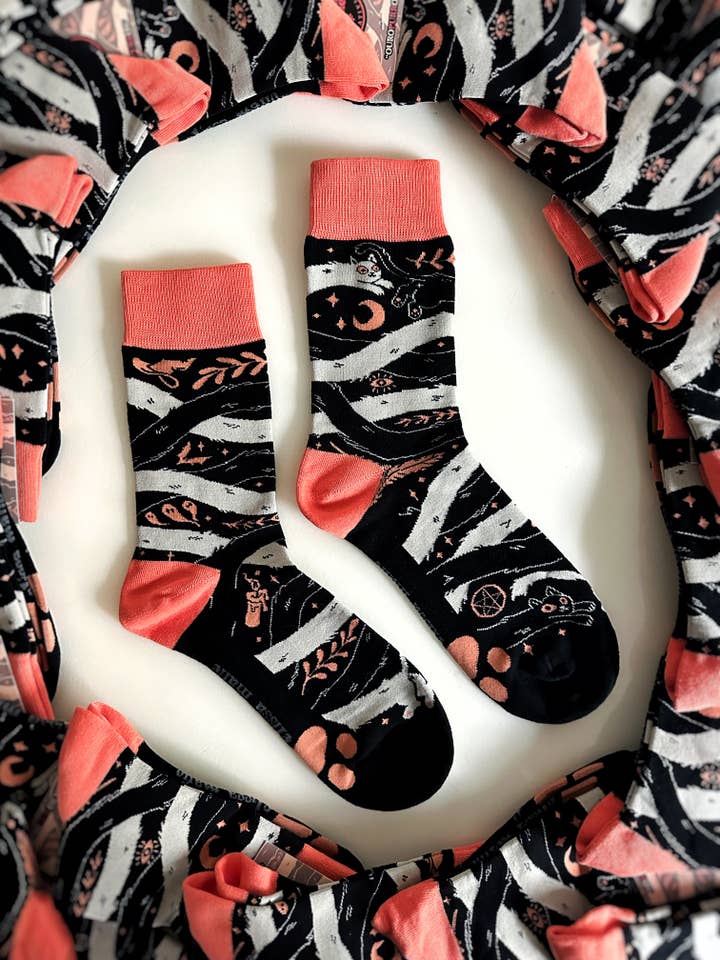 Elissa Marie Creative - Wholesale Socks - Unisex - OuroPURRos Socks | cats | witchy | occult | ouroboros