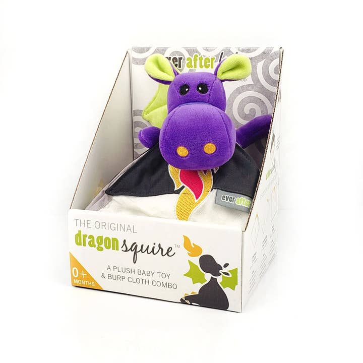 Dragon Baby Plush Toy + Muslin Burp Nursing Cloth Set Purple for wholesale by Ever After Baby