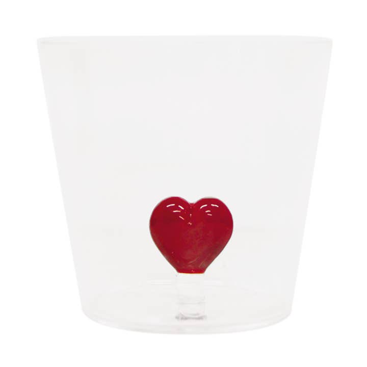 3D red heart tumbler glass D8.5 H8cm for wholesale by Opjet Paris