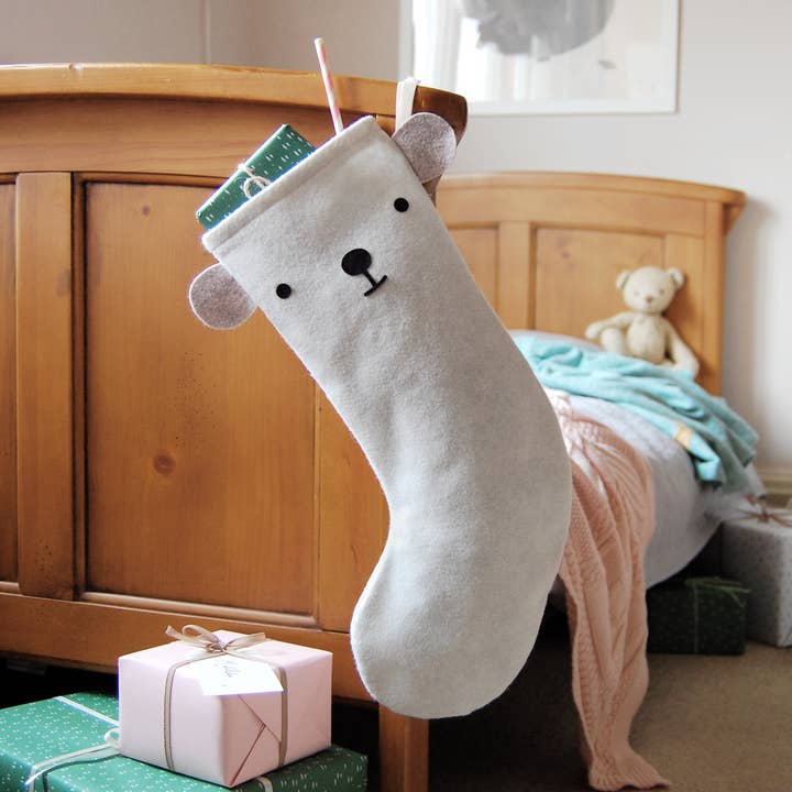 Handmade Polar Bear Christmas Stocking for wholesale by Clara and Macy
