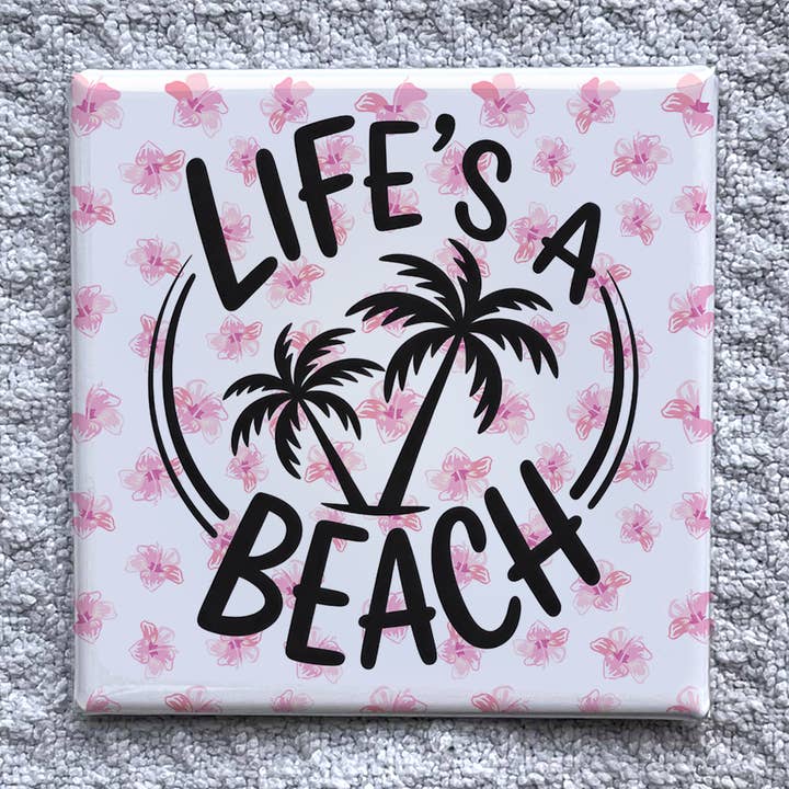 Aimant 2x2" Fond de Plage - Décor de Frigo Fait Main pour la vente par Made With Aloha Magnets,llc