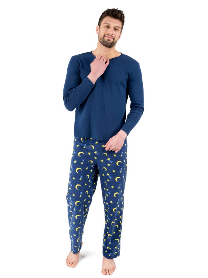 Mens Cotton Top & Fleece Pants Moon for wholesale by Leveret Pajamas