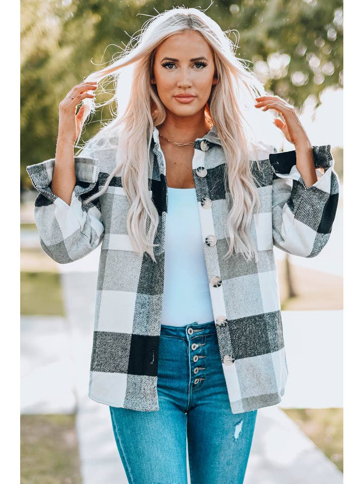 PRETTY BASH - Wholesale Shirt Jacket/Shacket - Women's - Plaid Button-Up Long Sleeve Pocketed Shacket17