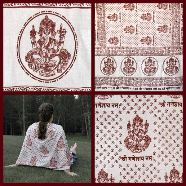 Prabhuji's Gifts - Venta al por mayor Toallas de yoga - Chal de oración y meditación grande con Ganesh - blanco2