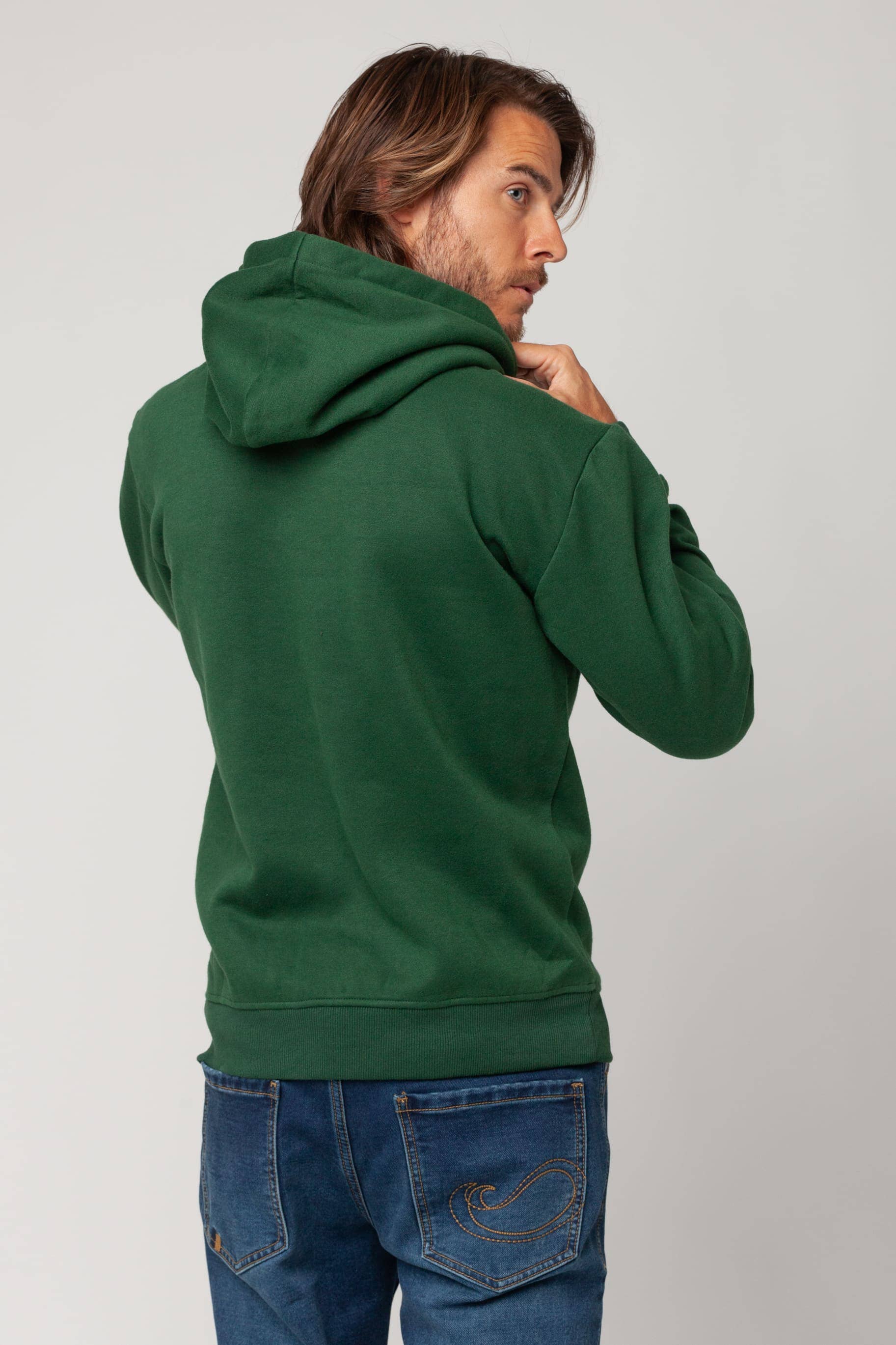 Green Hoodie with Mustache Logo Cantera model for wholesale on Faire3