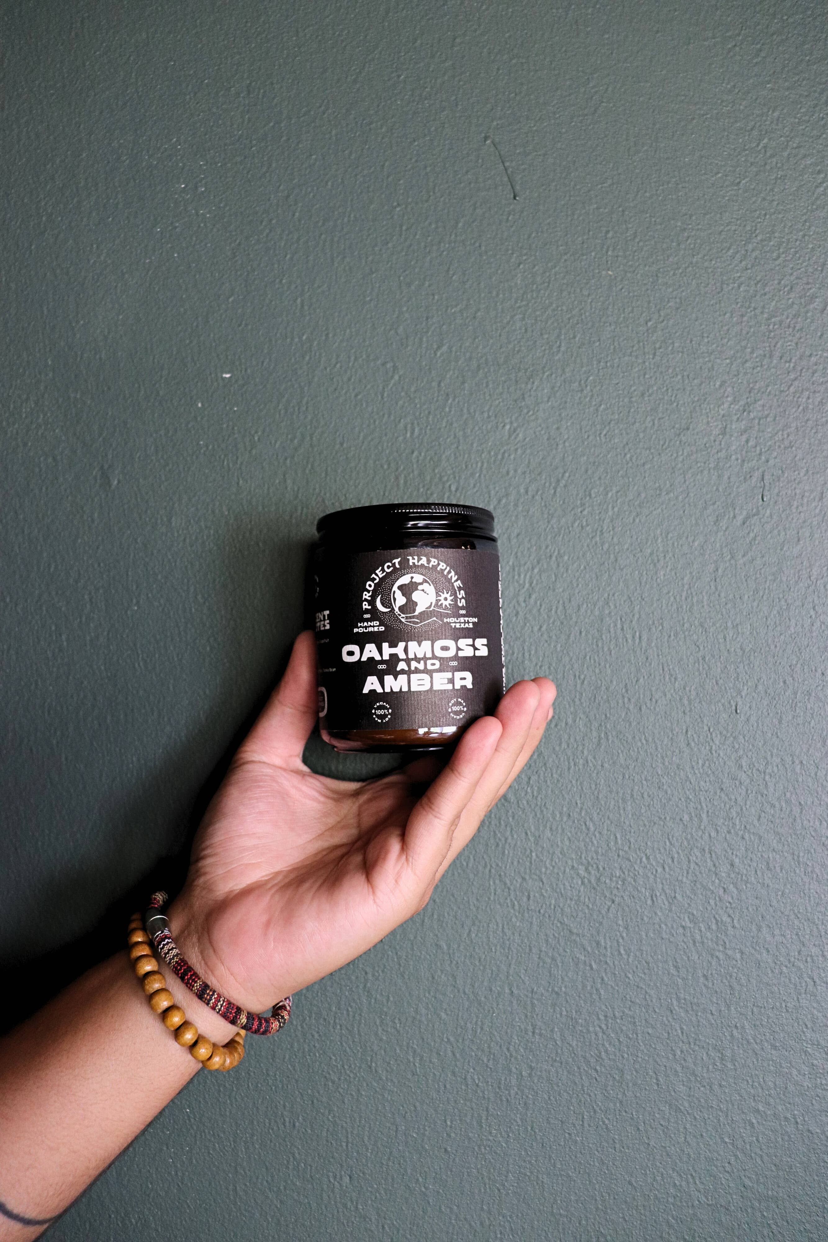 Project Happiness Candle Co. - Wholesale Jar/Filled Candle - Oakmoss and Amber Soy Candle - 8oz1