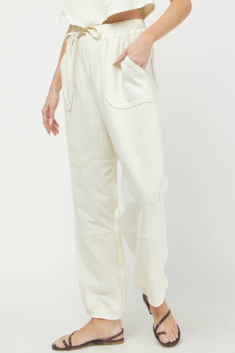 Cream 933NP COTTON GAUZE PANTS for wholesale on Faire3