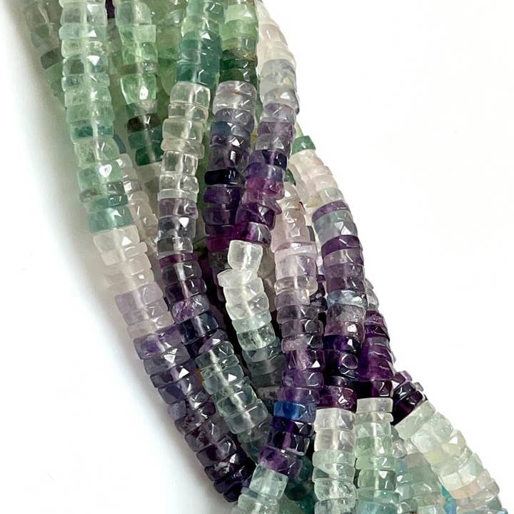 Multi Fluorite Gemstone Faceted Heishi Disc Beads 7-8mm for wholesale by TRIVENI USA INC