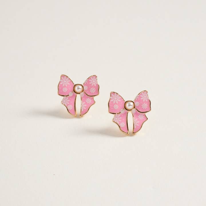 Designature New York - Wholesale Stud/Post Earrings - Christmas Pattern Ribbon with Pearl Post Earrings8