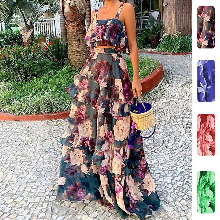 Ensemble robe deux pièces à imprimé floral pour femme pour la vente par Halcyon Outfitters®