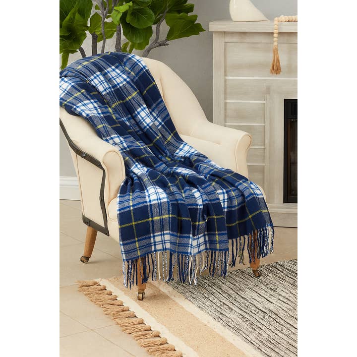 Fennco Styles - Venta al por mayor Mantas de sofá - Manta de tartán azul marino, acogedora, festiva, 50 x 60 pulgadas