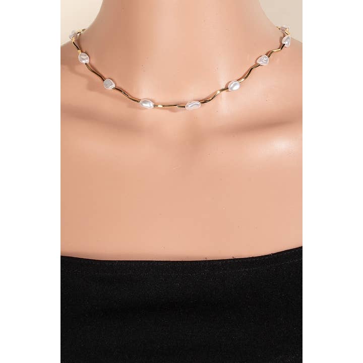 G Pearl And Twisted Metallic Tube Bead Necklace for wholesale on Faire