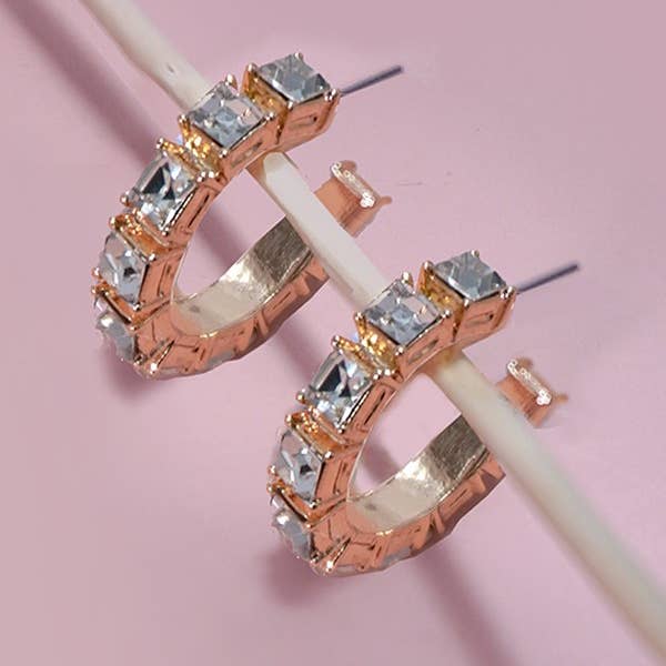 GOLD RHINESTONE STATION HOOP EARRINGS | 80E5380 for wholesale on Faire
