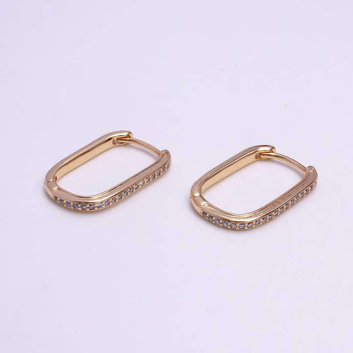 18K Gold Filled Clear Micro Paved 19mm Oblong Hoop Earrings for wholesale by Aim Eternal
