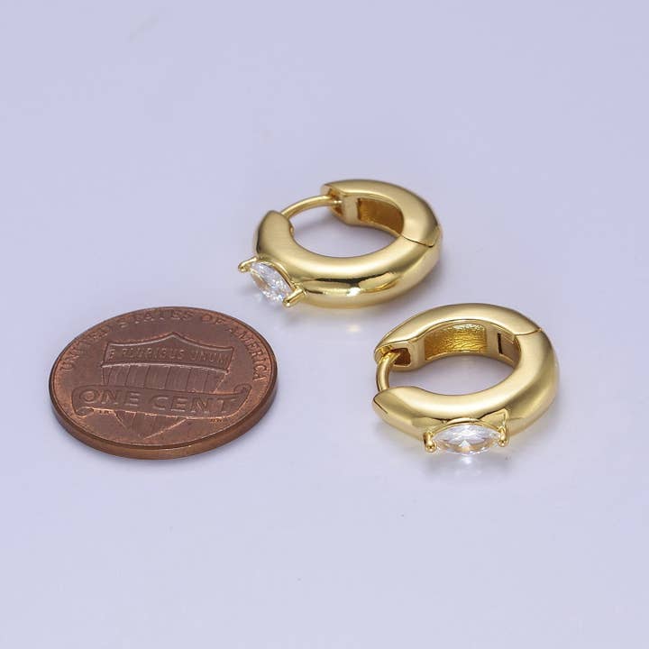 Aim Eternal - Wholesale Hoop Earrings - Gold Filled Mini Round Hoop with CZ Marquise Eye T405 V1284